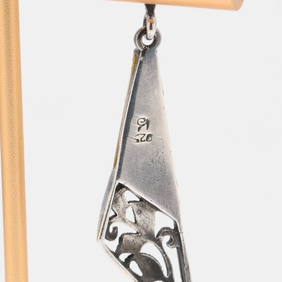 Vintage Sterling Silver MOP Marcasite Dangle Stud Earrings - Picture 4 of 7